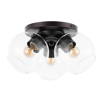Iris 11.5" Farmhouse Rustic Iron/Glass LED Semi Flush Mount - JONATHAN Y